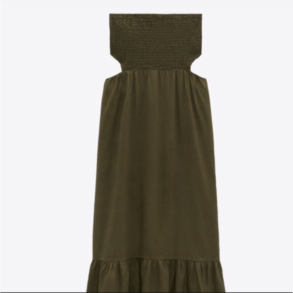 Zara Hunter Green Maxi Smocked Maxi Dress